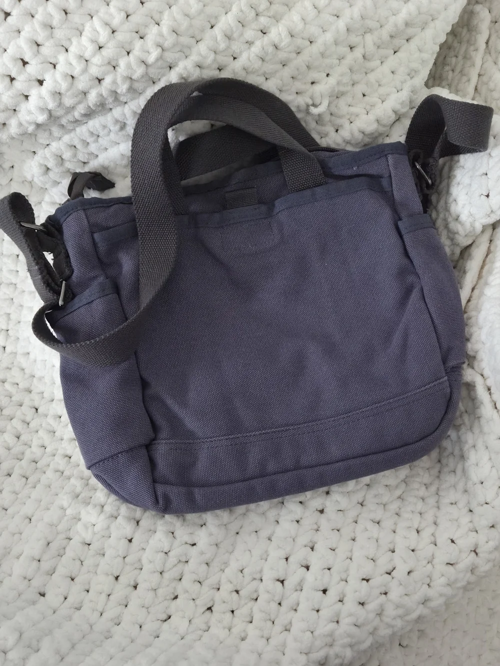 Duluth Trading Co Navy Canvas Messenger Bag with Black Strap